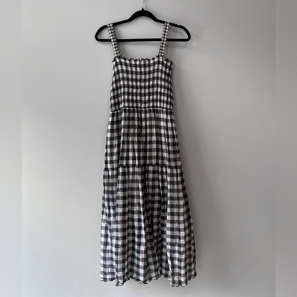 THE GREAT. Black and White Gingham Maxi Dress